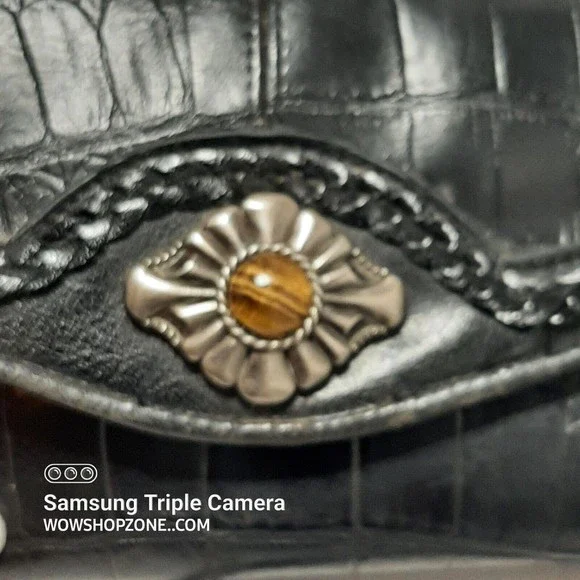 Bueno Black Crossbody Wallet Purse Shoulder Bag Tigers Eye Embossed Gator Croc - Picture 2 of 12